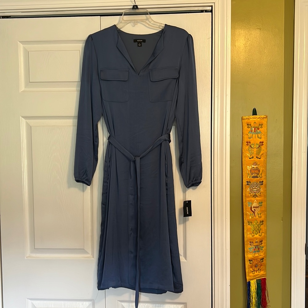 Belted Slate blue long sleeved dress by alfani - size small